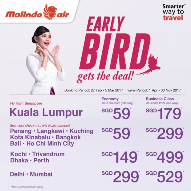 Early Bird Flight Offers from SGD11 with Malindo Air