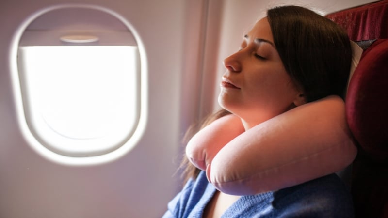 sleeping and relaxing on plane