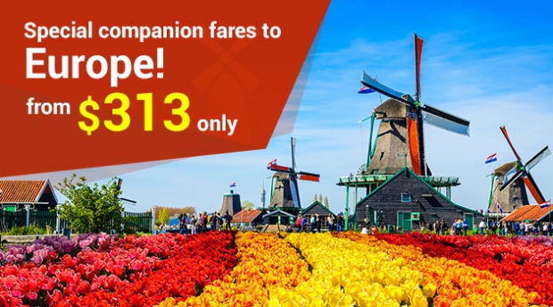 Special Companion Fares to Europe with hutchgo.SG from SGD313