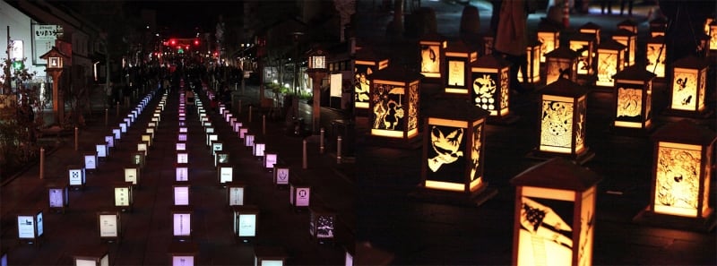 rows of lanterns during nagano latnern festival
