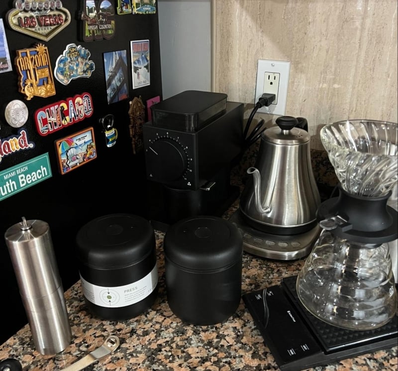 coffee travel prio's fav brew set-up at home