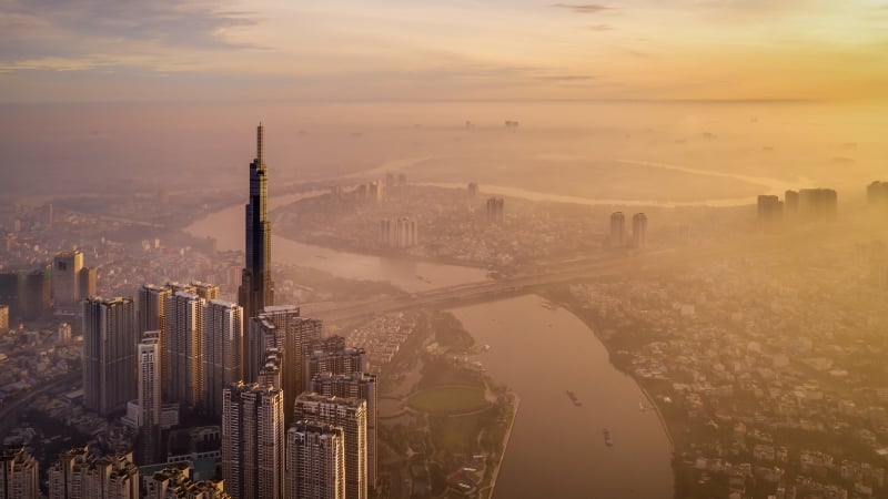 sunrise skyline of ho chi minh city