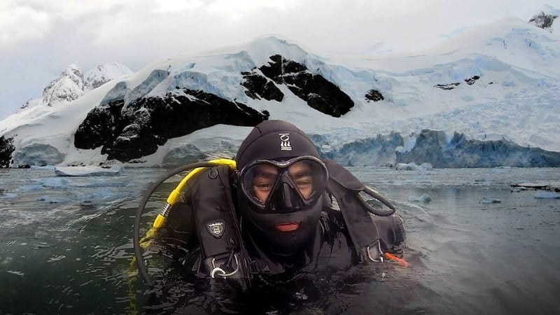 scuba diver in antarctica