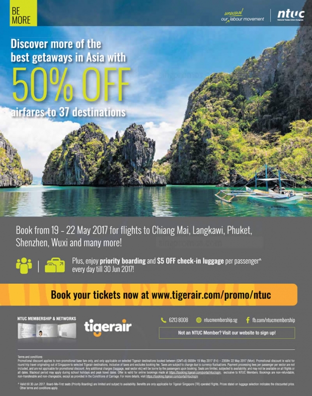 50% Off Flights in Tigerair Exclusively for NTUC Cardmembers