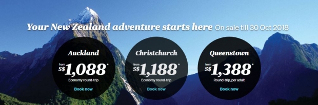 Flights to New Zealand from Singapore Starting from SGD858