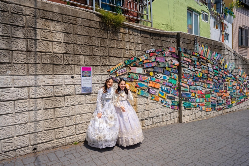 wearing hanbok in gamcheon culture village